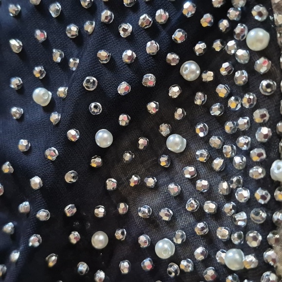 MSK Midnight Blue Elegant Evening  Dress Embellished Attached Sheer Cape Large - Picture 5 of 10